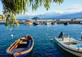 Colourful Greek Fishing Boats in Small Village Harbour, Greece Royalty Free Stock Photo